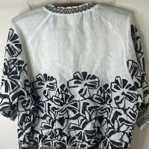 CHICO’S Embroidered Smocked Jacket 3/4 Sleeves White/Black Size 1 Medium - Picture 14 of 16